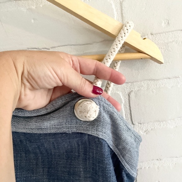 Anthropologie Amadi Mini dress Denim Blue Cream Rope-Strap Pockets Sz XS - Picture 9 of 12